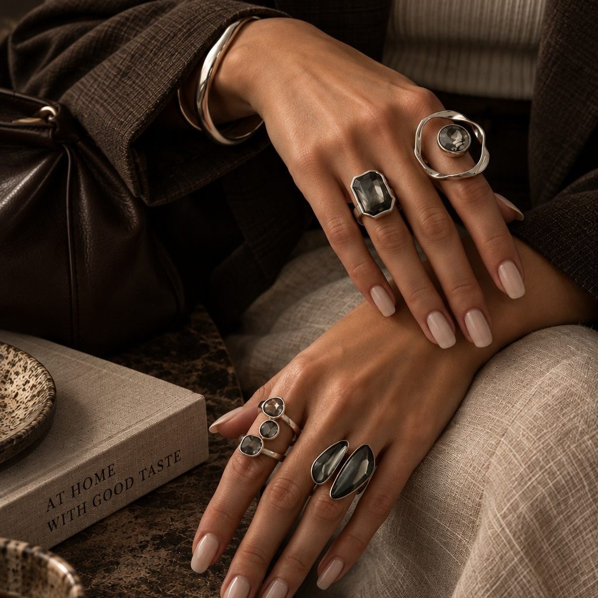 Inlaid Stone Rings Set