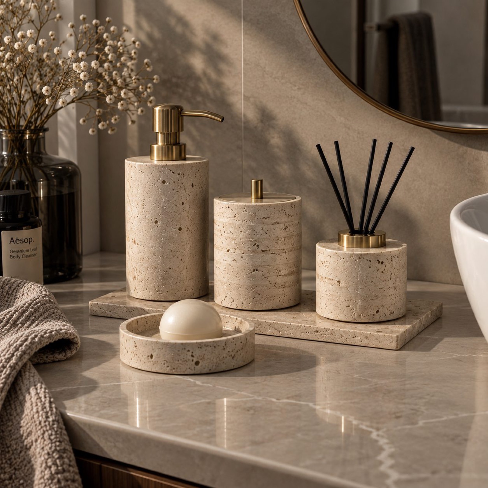 Travertine Bath Set