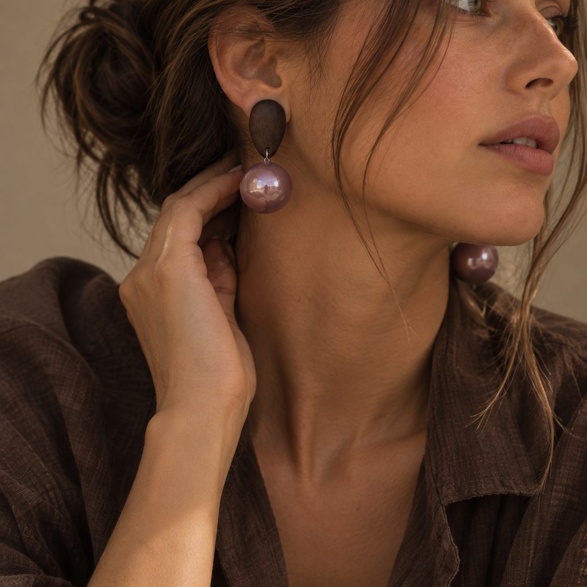 Wooden Pearl Earrings
